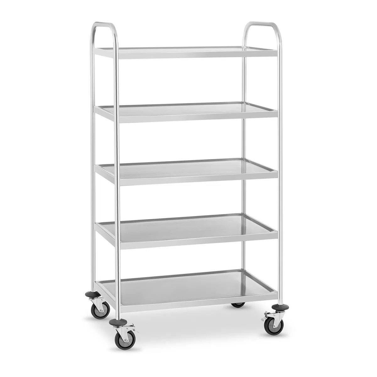 Royal Catering RCSW-5.1 Carro Cocina Carrito de Servicio con Ruedas (5 Bandejas, Capacidad de Carga 250 kg, Distancia entre las Bandejas 27 cm, Paragolpes) Acero Inox