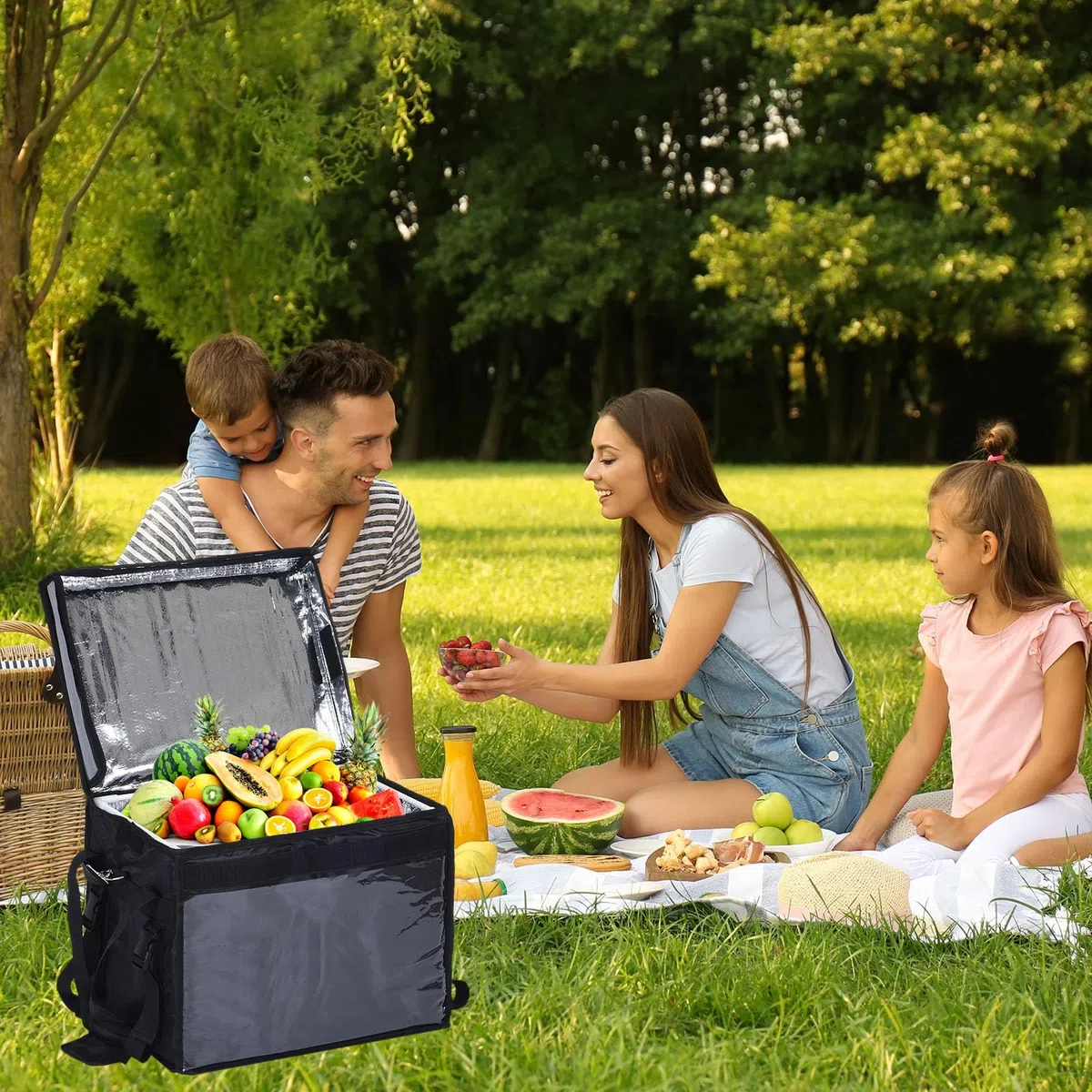 PATIKIL Térmica Bolsa para Comida Entrega XXL, 18.1"x13.4"x13.4" Térmica Entrega Bolsa con Divisor, Catering Térmica Comida Bolsa para Pizza Caliente/Frio Comida, Negro (48L)